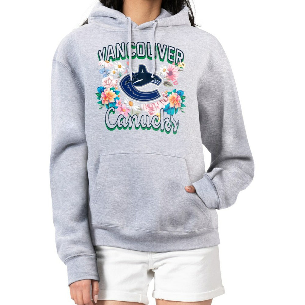 NHL Vancouver Canucks G-III 4Her by Carl Banks Women's Flower Logo Pullover Hoodie - Heather Gray