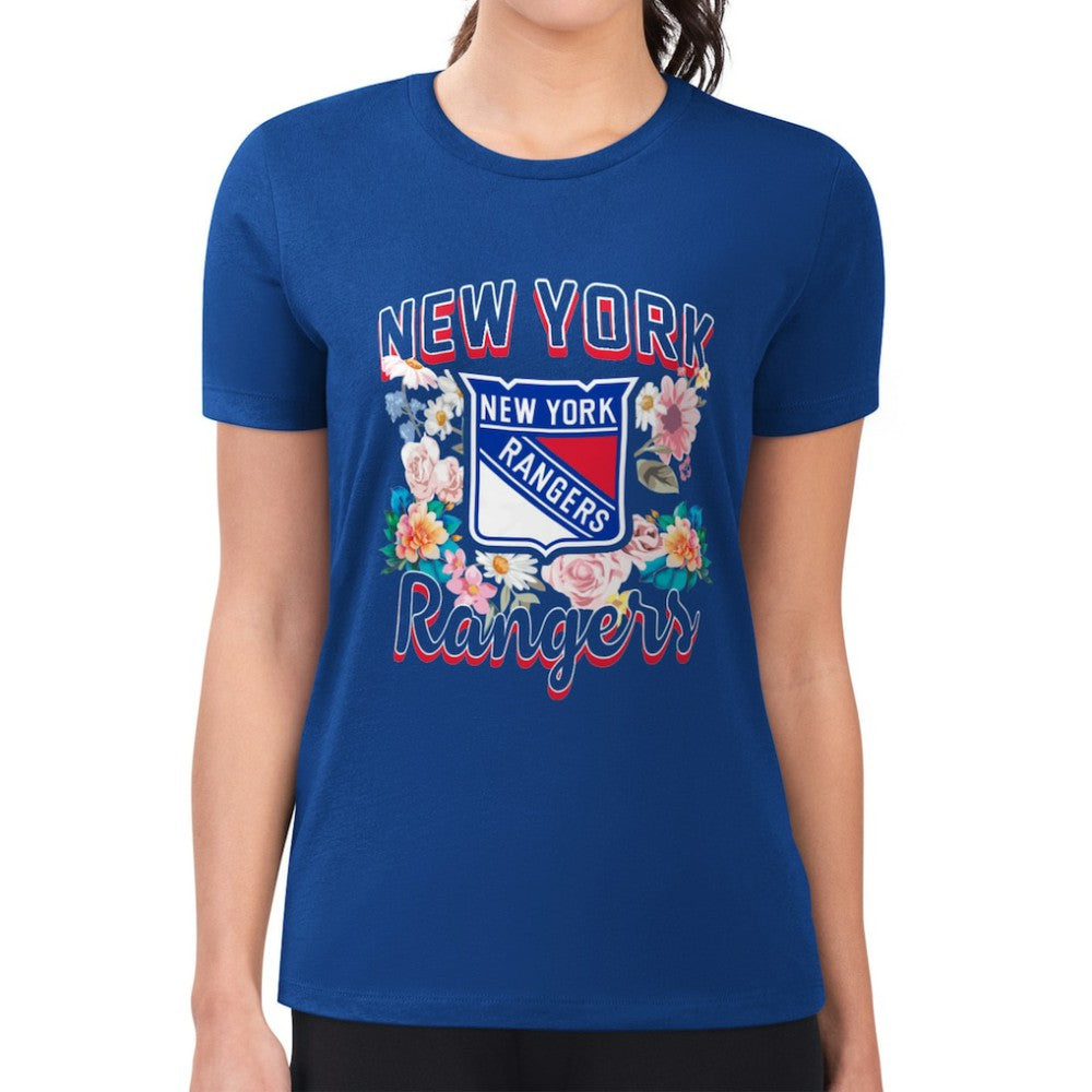 NHL New York Rangers G-III 4Her by Carl Banks Women's Super-Slim Fit Lightweight Flower Logo T-Shirt - Blue
