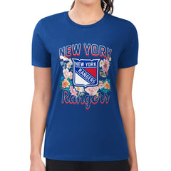 NHL New York Rangers G-III 4Her by Carl Banks Women's Super-Slim Fit Lightweight Flower Logo T-Shirt - Blue