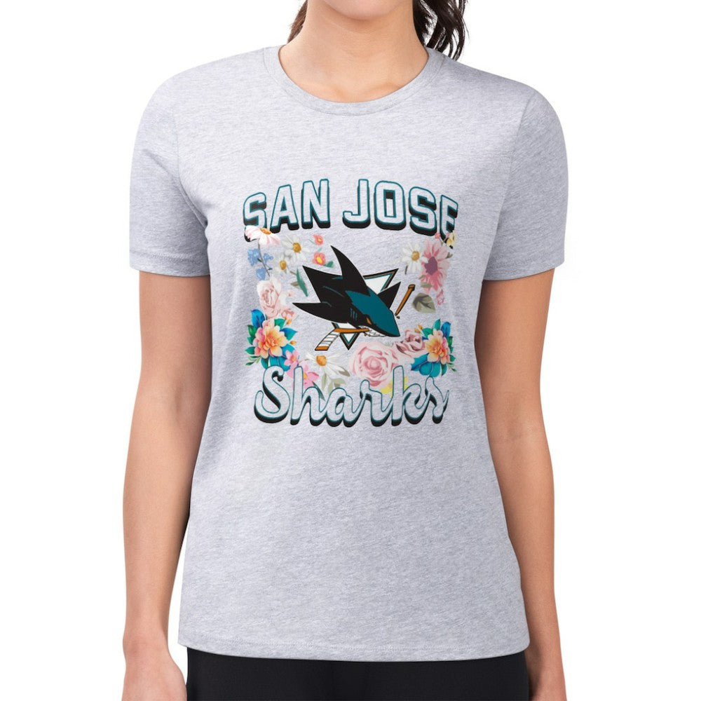 NHL San Jose Sharks G-III 4Her by Carl Banks Women's Super-Slim Fit Lightweight Flower Logo T-Shirt - Heather Gray