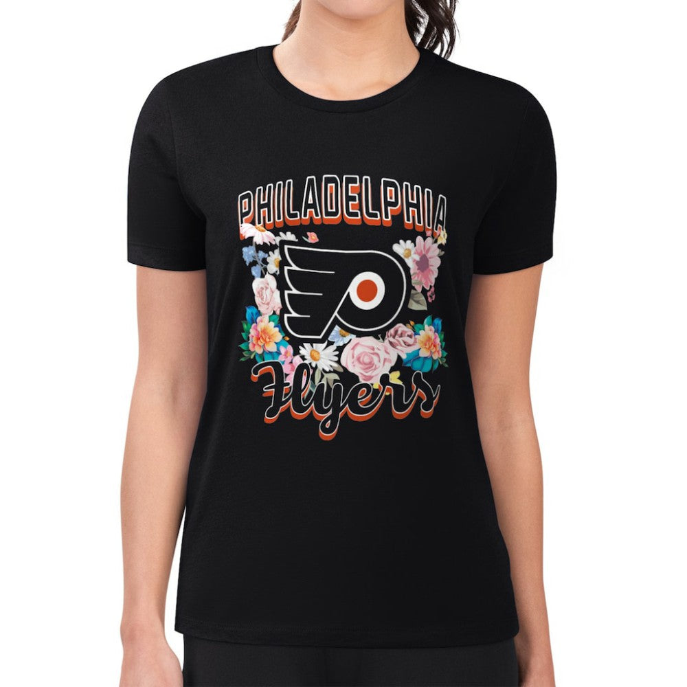 NHL Philadelphia Flyers G-III 4Her by Carl Banks Women's Super-Slim Fit Lightweight Flower Logo T-Shirt - Black