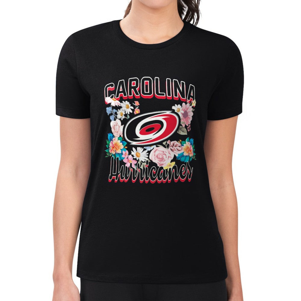 NHL Carolina Hurricanes G-III 4Her by Carl Banks Women's Super-Slim Fit Lightweight Flower Logo T-Shirt - Black