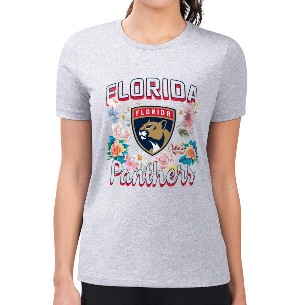 NHL Florida Panthers G-III 4Her by Carl Banks Women's Super-Slim Fit Lightweight Flower Logo T-Shirt - Heather Gray