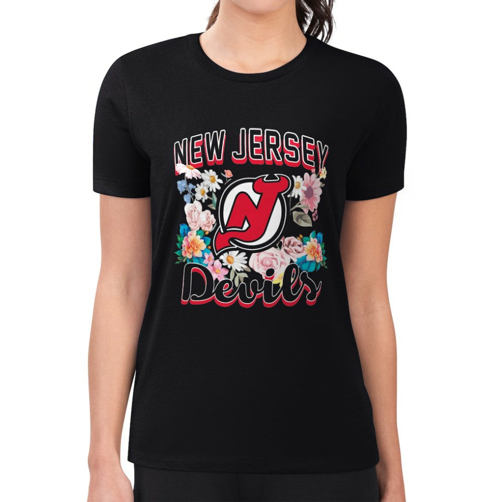NHL New Jersey Devils G-III 4Her by Carl Banks Women's Super-Slim Fit Lightweight Flower Logo T-Shirt - Black