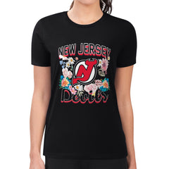NHL New Jersey Devils G-III 4Her by Carl Banks Women's Super-Slim Fit Lightweight Flower Logo T-Shirt - Black