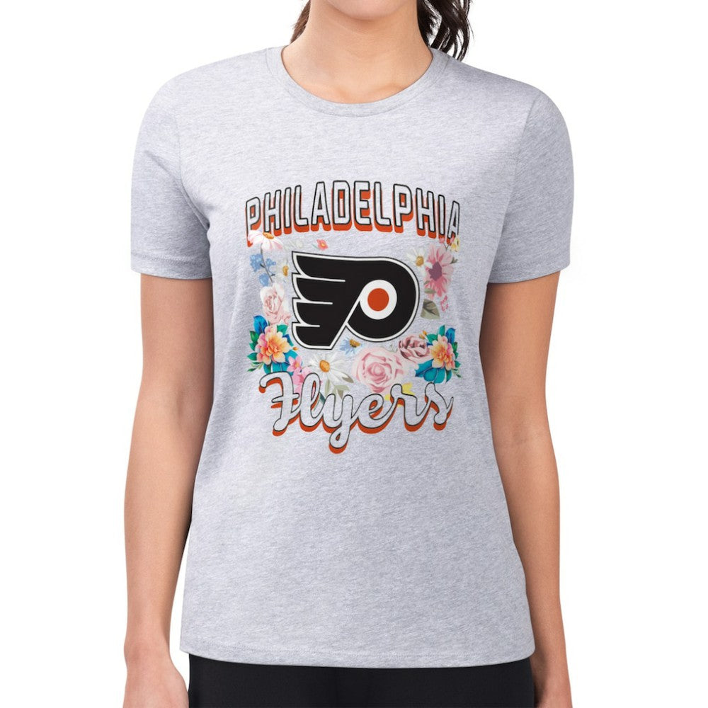 NHL Philadelphia Flyers G-III 4Her by Carl Banks Women's Super-Slim Fit Lightweight Flower Logo T-Shirt - Heather Gray