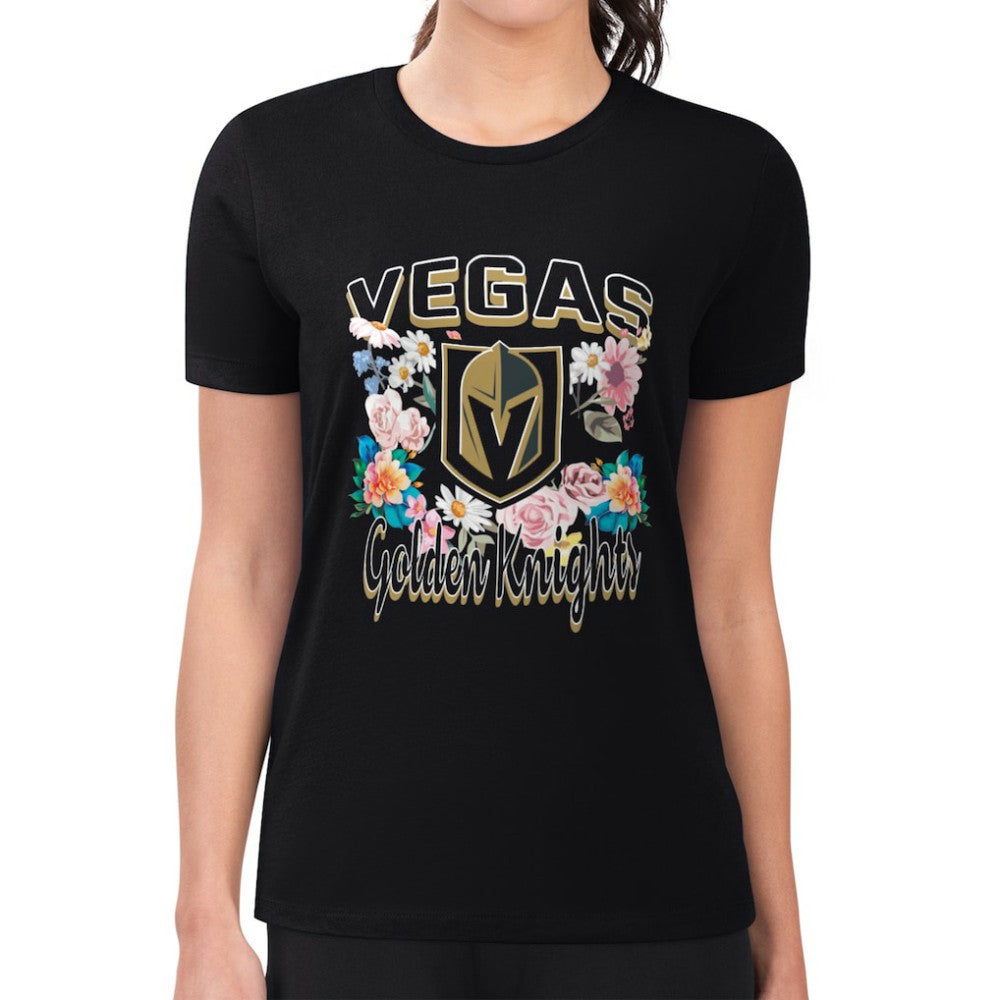 NHL Vegas Golden Knights G-III 4Her by Carl Banks Women's Super-Slim Fit Lightweight Flower Logo T-Shirt - Black