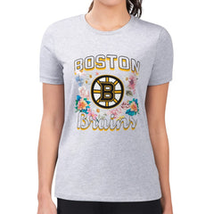 NHL Boston Bruins G-III 4Her by Carl Banks Women's Super-Slim Fit Lightweight Flower Logo T-Shirt - Heather Gray