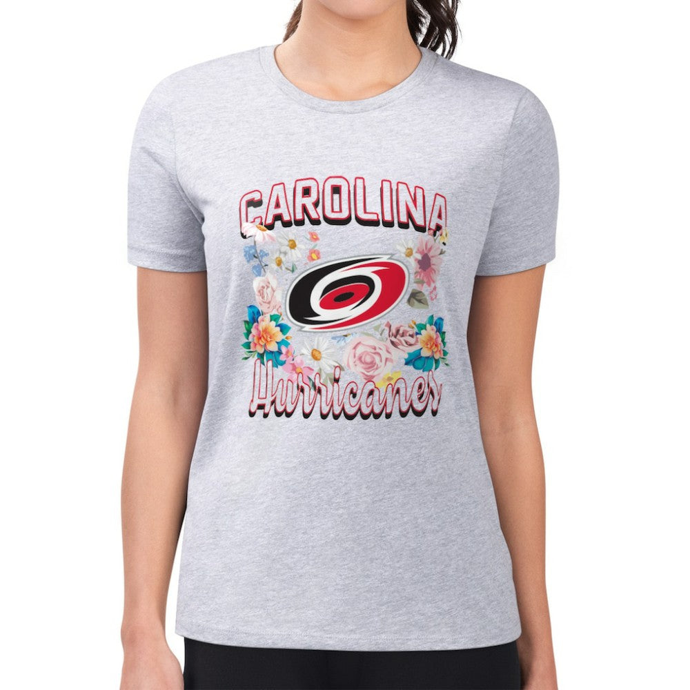 NHL Carolina Hurricanes G-III 4Her by Carl Banks Women's Super-Slim Fit Lightweight Flower Logo T-Shirt - Heather Gray