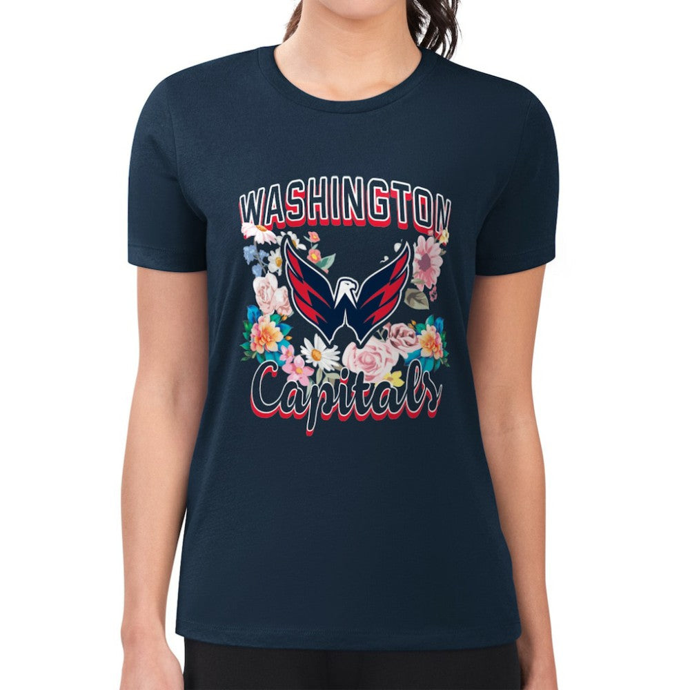 NHL Washington Capitals G-III 4Her by Carl Banks Women's Super-Slim Fit Lightweight Flower Logo T-Shirt - Navy