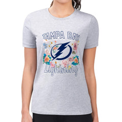 NHL Tampa Bay Lightning G-III 4Her by Carl Banks Women's Super-Slim Fit Lightweight Flower Logo T-Shirt - Heather Gray
