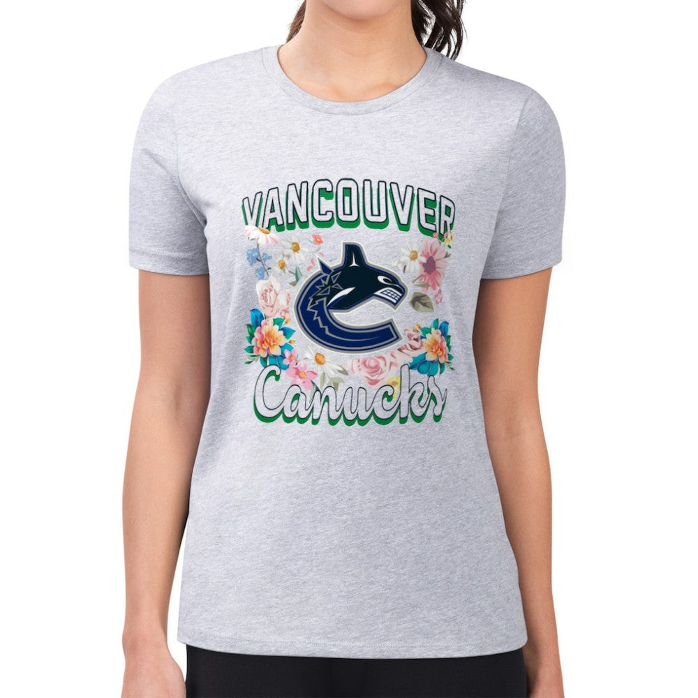 NHL Vancouver Canucks G-III 4Her by Carl Banks Women's Super-Slim Fit Lightweight Flower Logo T-Shirt - Heather Gray