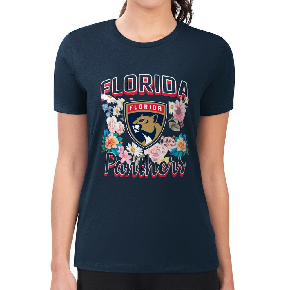 NHL Florida Panthers G-III 4Her by Carl Banks Women's Super-Slim Fit Lightweight Flower Logo T-Shirt - Navy