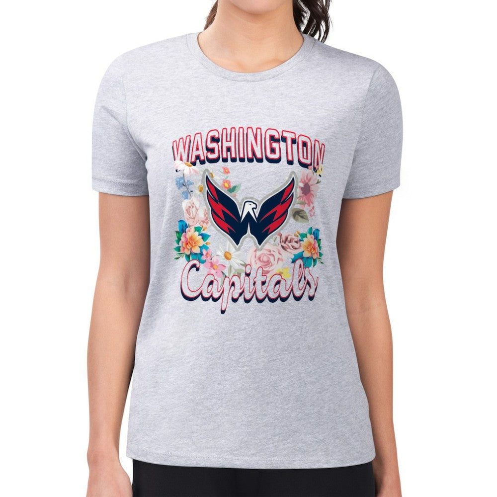 NHL Washington Capitals G-III 4Her by Carl Banks Women's Super-Slim Fit Lightweight Flower Logo T-Shirt - Heather Gray