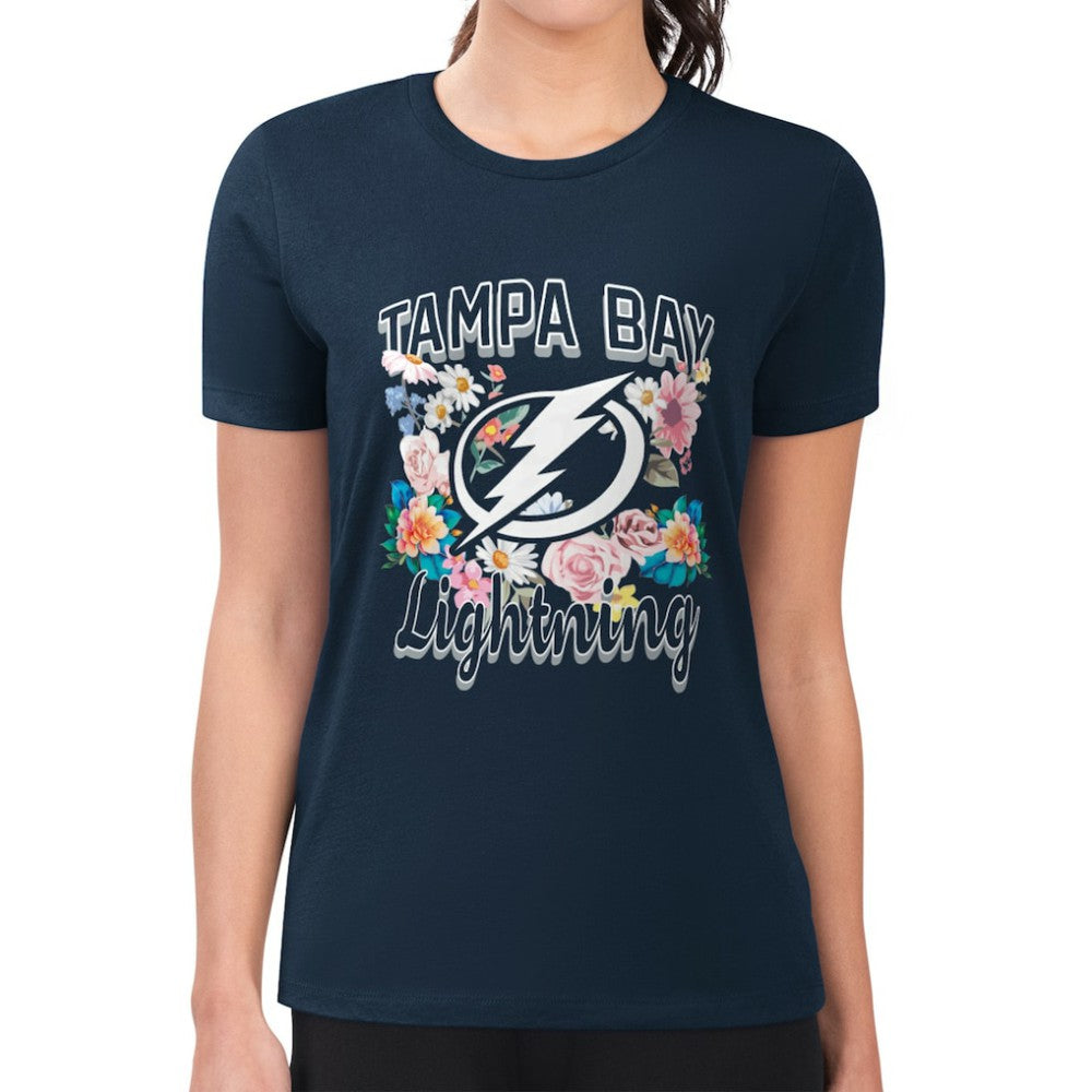 NHL Tampa Bay Lightning G-III 4Her by Carl Banks Women's Super-Slim Fit Lightweight Flower Logo T-Shirt - Navy