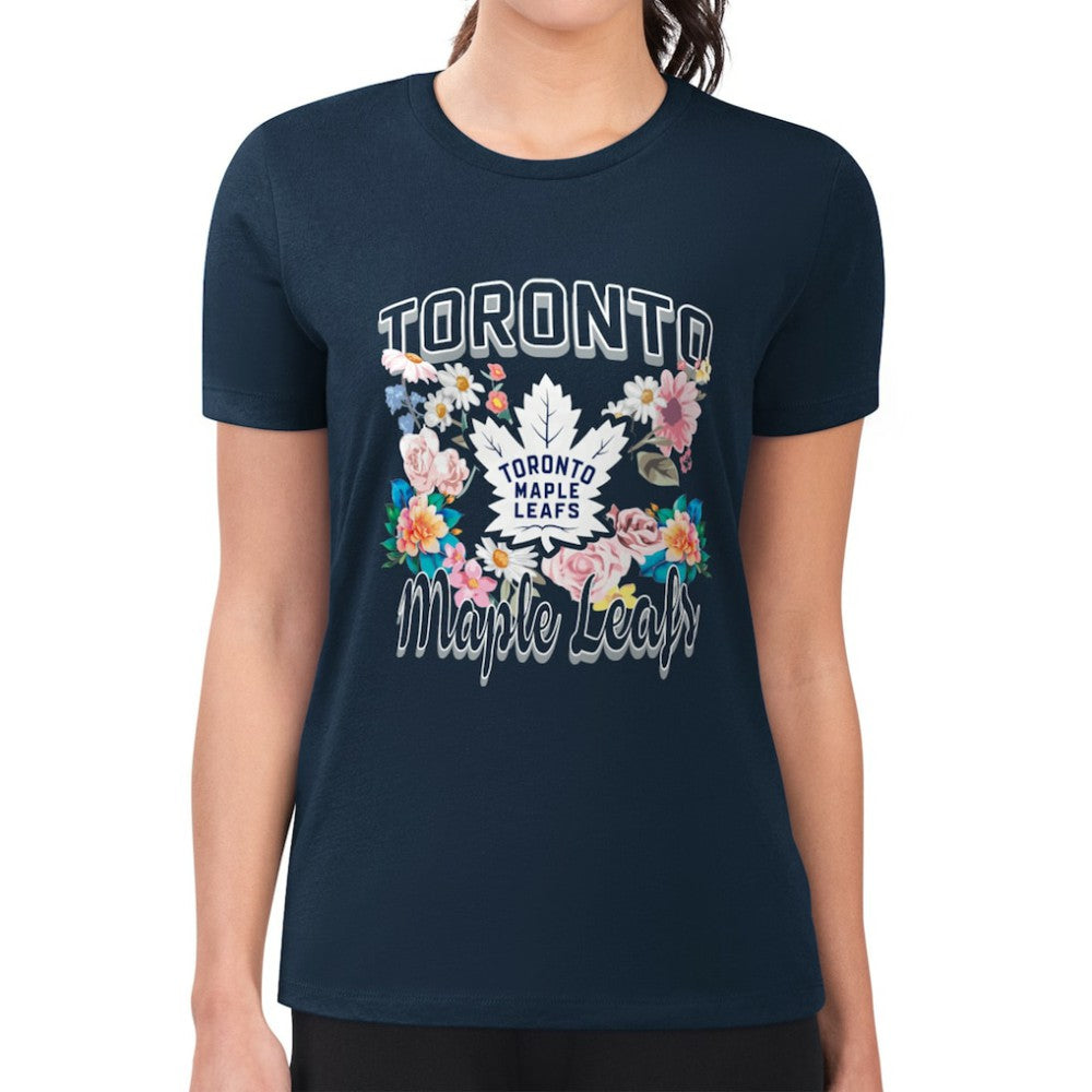 NHL Toronto Maple Leafs G-III 4Her by Carl Banks Women's Super-Slim Fit Lightweight Flower Logo T-Shirt - Navy
