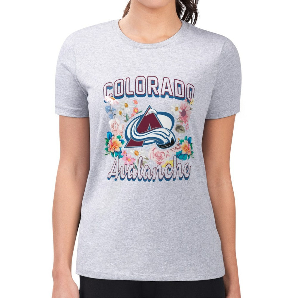 NHL Colorado Avalanche G-III 4Her by Carl Banks Women's Super-Slim Fit Lightweight Flower Logo T-Shirt - Heather Gray
