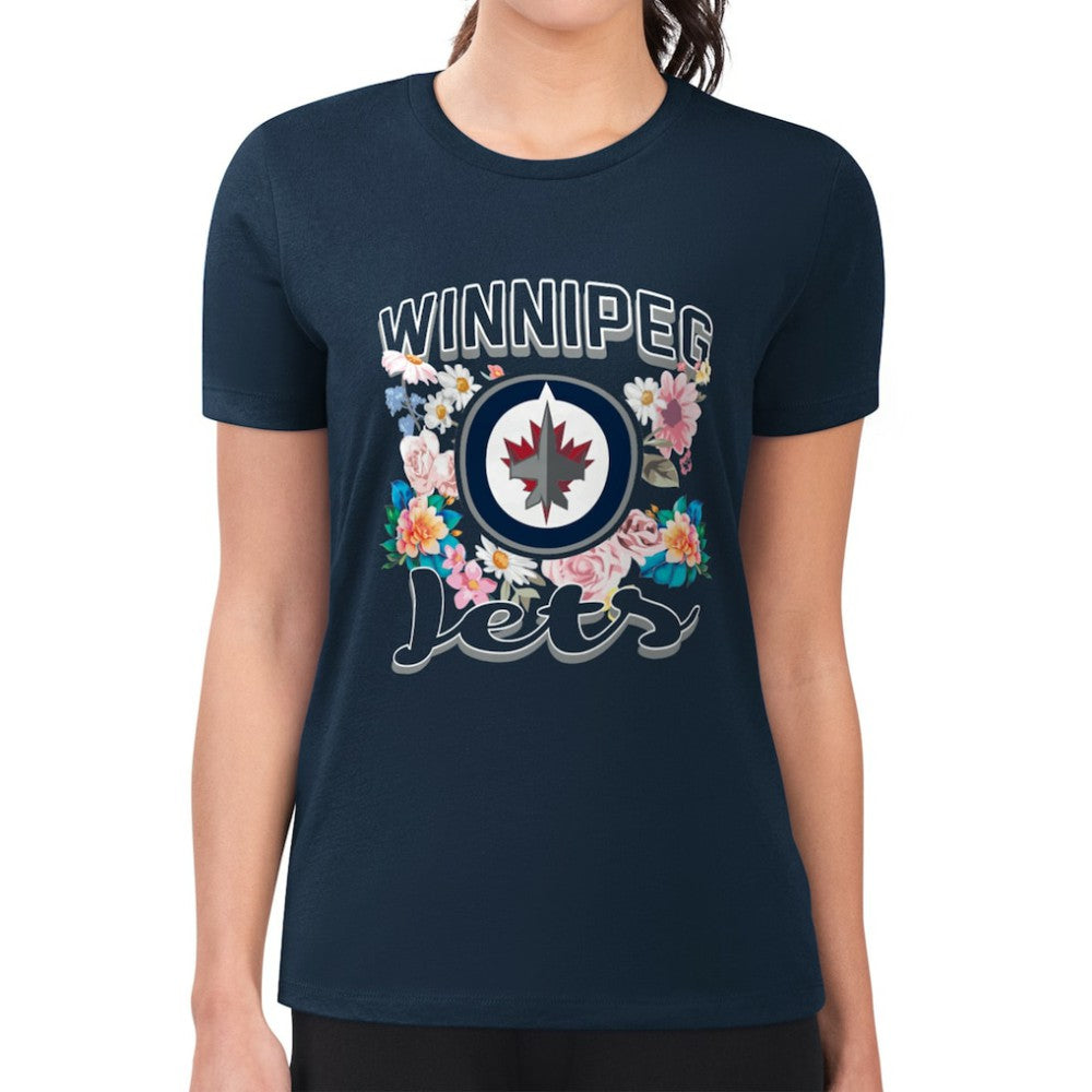 NHL Winnipeg Jets G-III 4Her by Carl Banks Women's Super-Slim Fit Lightweight Flower Logo T-Shirt - Navy