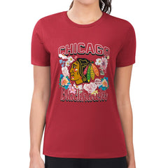NHL Chicago Blackhawks G-III 4Her by Carl Banks Women's Super-Slim Fit Lightweight Flower Logo T-Shirt - Red