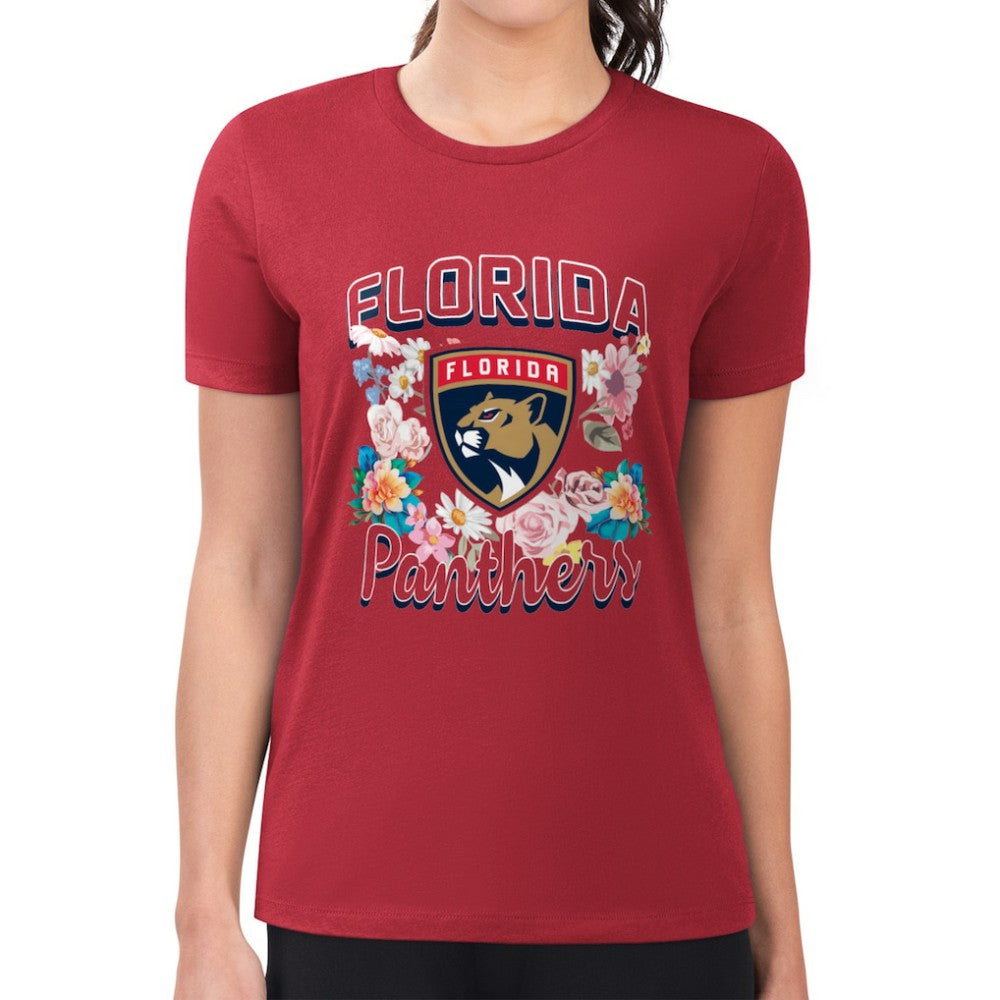 NHL Florida Panthers G-III 4Her by Carl Banks Women's Super-Slim Fit Lightweight Flower Logo T-Shirt - Red