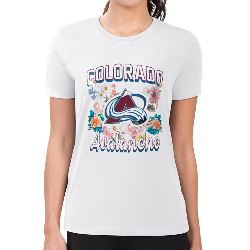 NHL Colorado Avalanche G-III 4Her by Carl Banks Women's Super-Slim Fit Lightweight Flower Logo T-Shirt - White