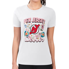 NHL New Jersey Devils G-III 4Her by Carl Banks Women's Super-Slim Fit Lightweight Flower Logo T-Shirt - White