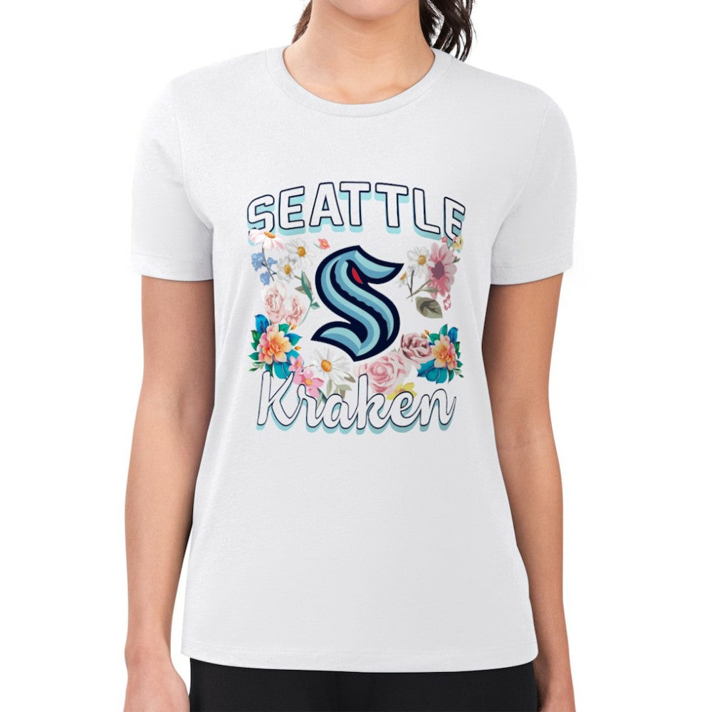 NHL Seattle Kraken G-III 4Her by Carl Banks Women's Super-Slim Fit Lightweight Flower Logo T-Shirt - White