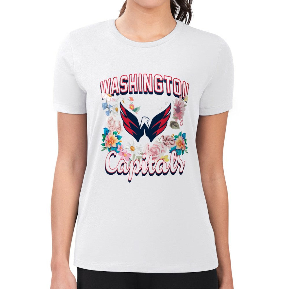 NHL Washington Capitals G-III 4Her by Carl Banks Women's Super-Slim Fit Lightweight Flower Logo T-Shirt - White