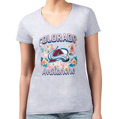 NHL Colorado Avalanche G-III 4Her by Carl Banks Women's Super-Slim Fit Lightweight Flower Logo V-Neck T-Shirt - Heather Gray