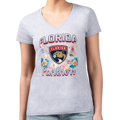 NHL Florida Panthers G-III 4Her by Carl Banks Women's Super-Slim Fit Lightweight Flower Logo V-Neck T-Shirt - Heather Gray