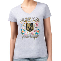 NHL Vegas Golden Knights G-III 4Her by Carl Banks Women's Super-Slim Fit Lightweight Flower Logo V-Neck T-Shirt - Heather Gray