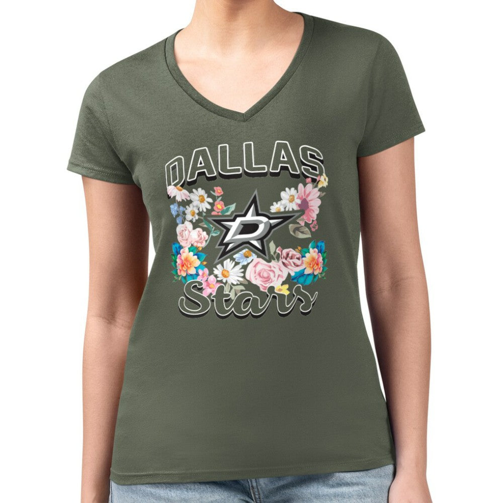 NHL Dallas Stars G-III 4Her by Carl Banks Women's Super-Slim Fit Lightweight Flower Logo V-Neck T-Shirt - Green