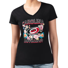 NHL Carolina Hurricanes G-III 4Her by Carl Banks Women's Super-Slim Fit Lightweight Flower Logo V-Neck T-Shirt - Black