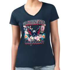 NHL Washington Capitals G-III 4Her by Carl Banks Women's Super-Slim Fit Lightweight Flower Logo V-Neck T-Shirt - Navy
