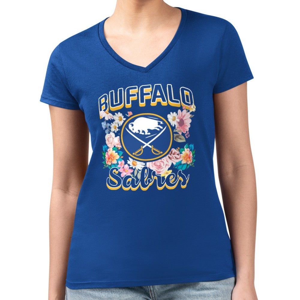NHL Buffalo Sabres G-III 4Her by Carl Banks Women's Super-Slim Fit Lightweight Flower Logo V-Neck T-Shirt - Royal