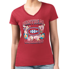 NHL Montreal Canadiens G-III 4Her by Carl Banks Women's Super-Slim Fit Lightweight Flower Logo V-Neck T-Shirt - Red