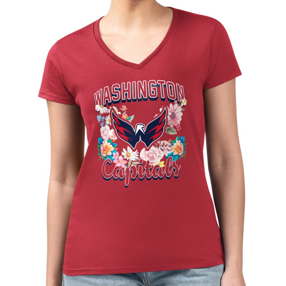 NHL Washington Capitals G-III 4Her by Carl Banks Women's Super-Slim Fit Lightweight Flower Logo V-Neck T-Shirt - Red