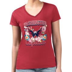 NHL Washington Capitals G-III 4Her by Carl Banks Women's Super-Slim Fit Lightweight Flower Logo V-Neck T-Shirt - Red