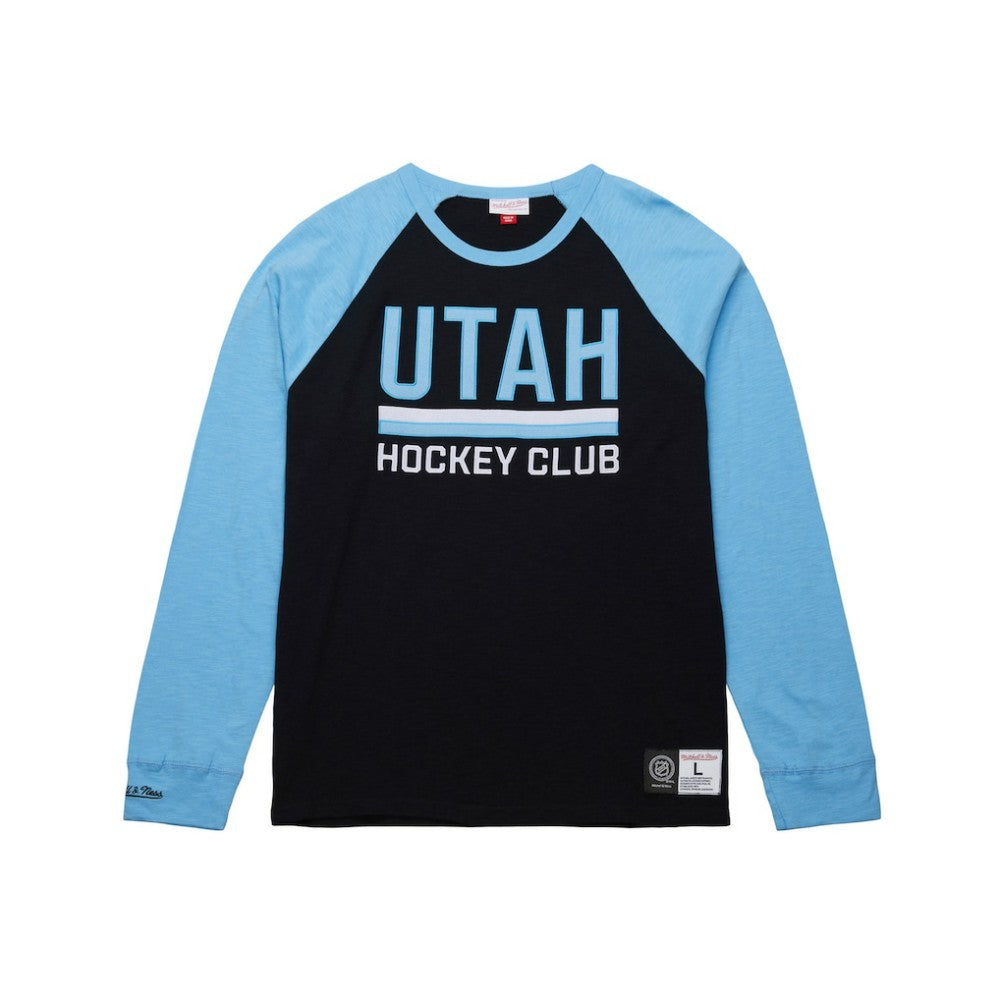 NHL Utah Hockey Club Mitchell & Ness Legendary Slub Long Sleeve Raglan T-Shirt - Black/Light Blue