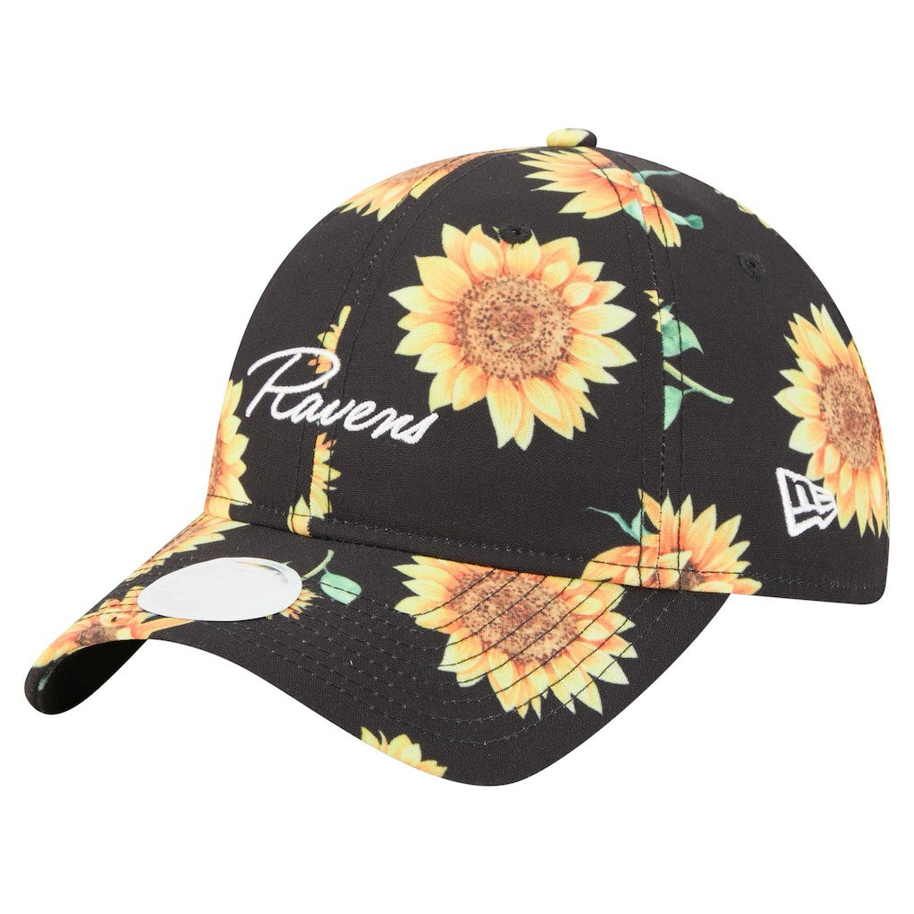 Baltimore Ravens New Era Women's Adventure Sunflower 9TWENTY Adjustable Hat Black