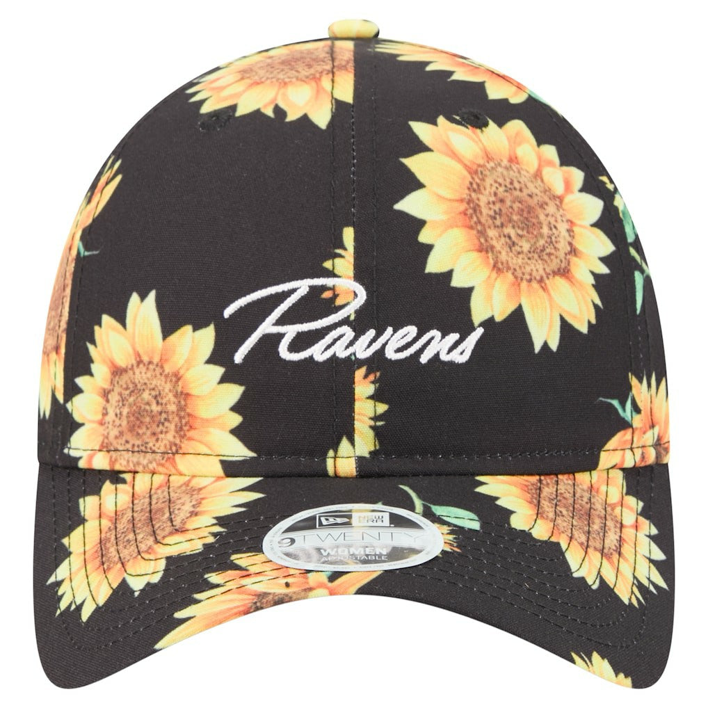 Baltimore Ravens New Era Women's Adventure Sunflower 9TWENTY Adjustable Hat Black