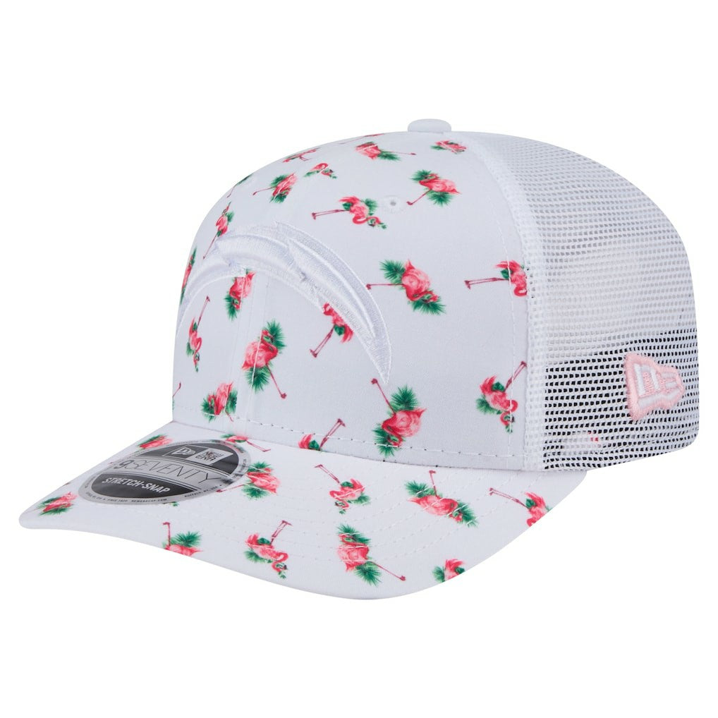 Los Angeles Chargers New Era Adventure Flamingo Pattern 9SEVENTY Stretch-Snap Hat White