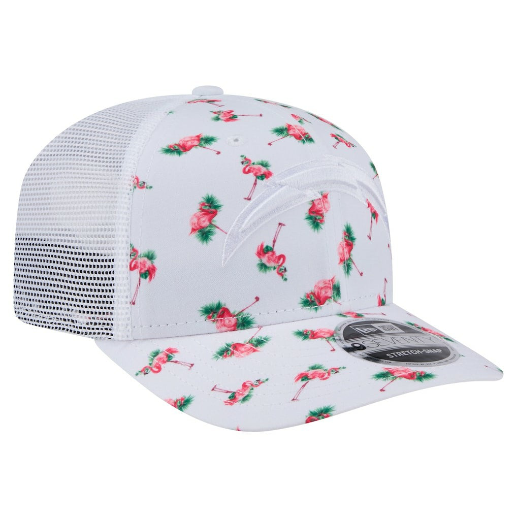 Los Angeles Chargers New Era Adventure Flamingo Pattern 9SEVENTY Stretch-Snap Hat White