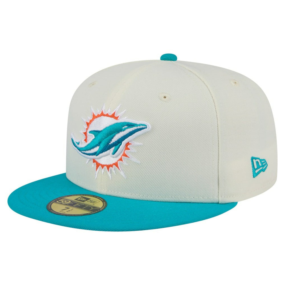 Miami Dolphins New Era Main 59FIFTY Fitted Hat Cream/Aqua