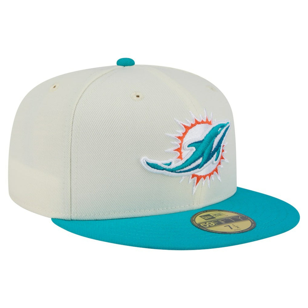 Miami Dolphins New Era Main 59FIFTY Fitted Hat Cream/Aqua