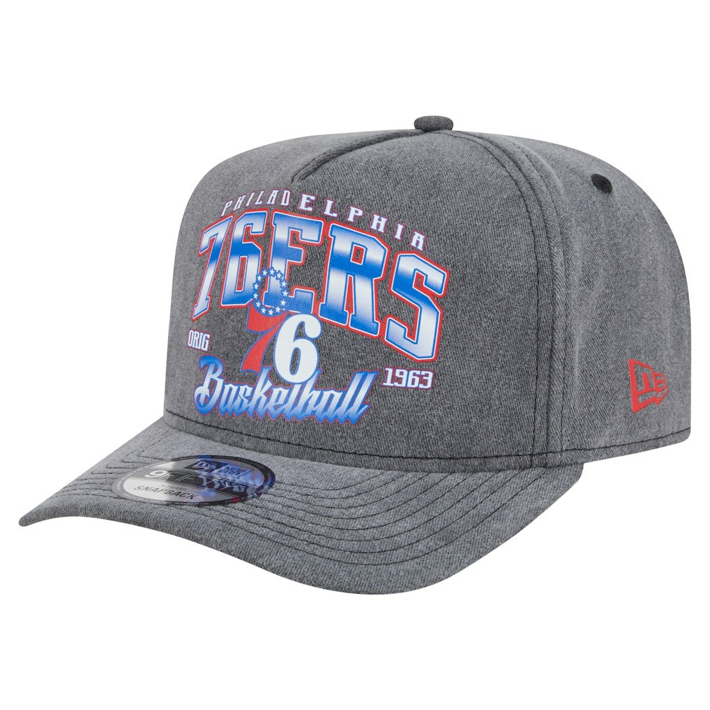 Philadelphia 76ers Throwback Washed Pre-Curved 9FIFTY Snapback Hat Charcoal