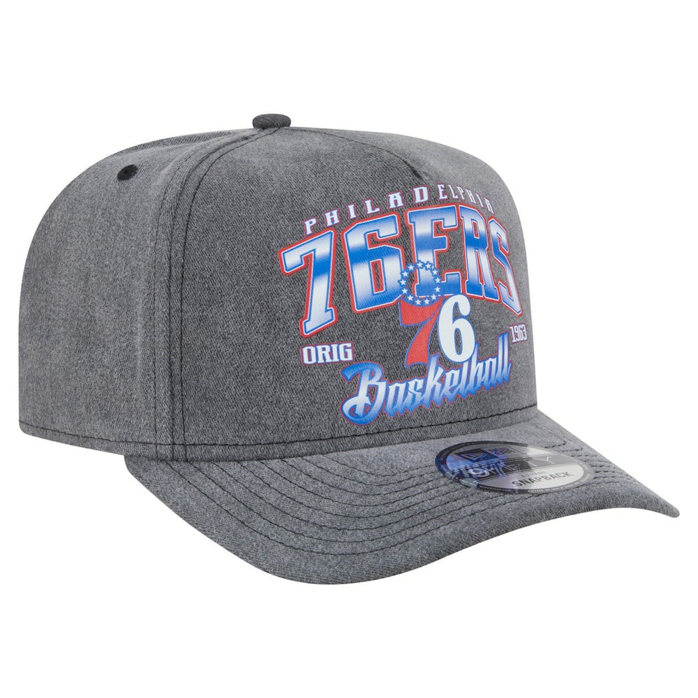 Philadelphia 76ers Throwback Washed Pre-Curved 9FIFTY Snapback Hat Charcoal