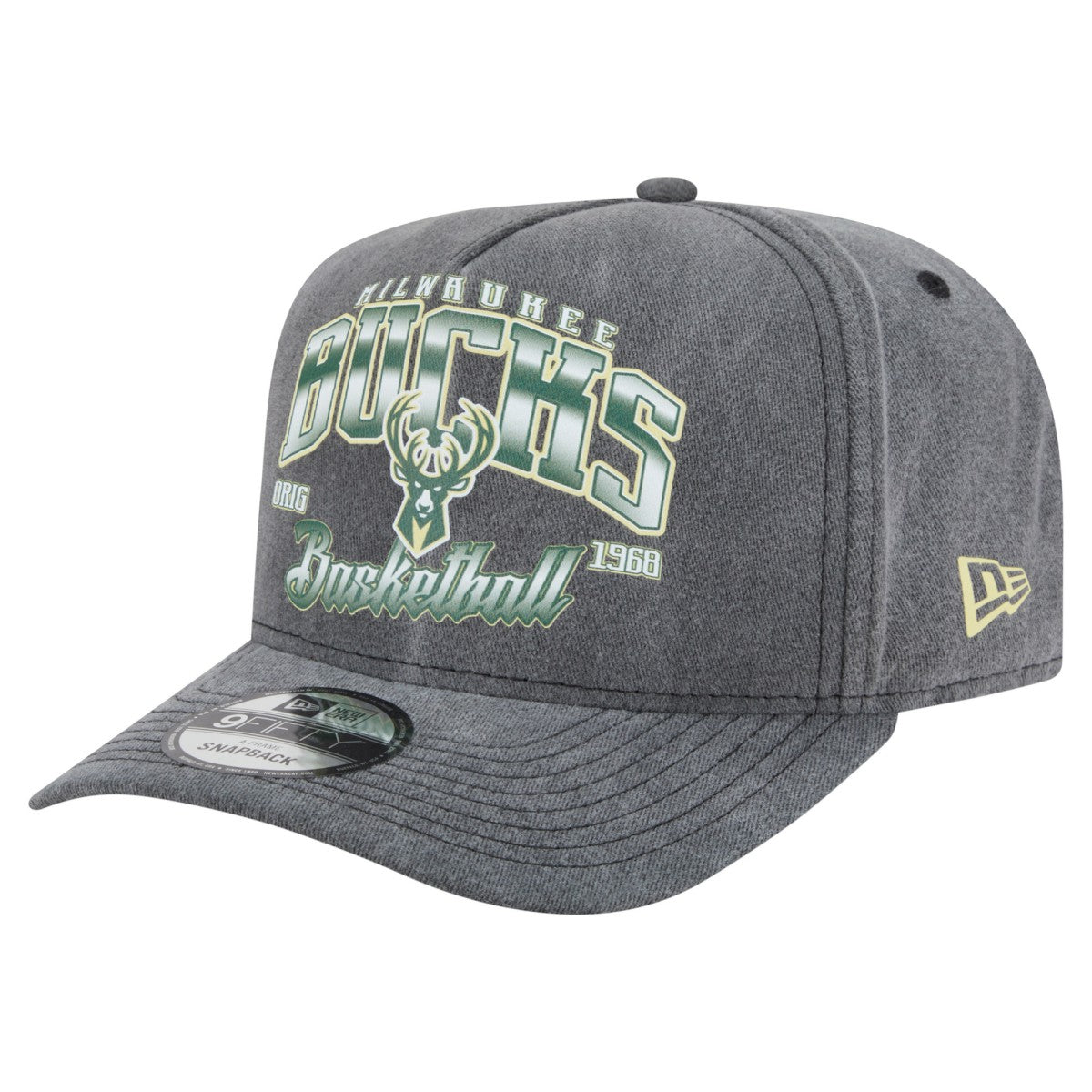 Milwaukee Bucks Throwback Washed Pre-Curved 9FIFTY Snapback Hat Charcoal