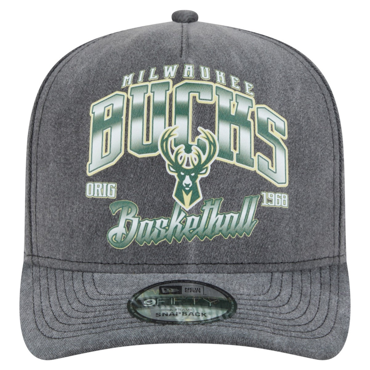 Milwaukee Bucks Throwback Washed Pre-Curved 9FIFTY Snapback Hat Charcoal
