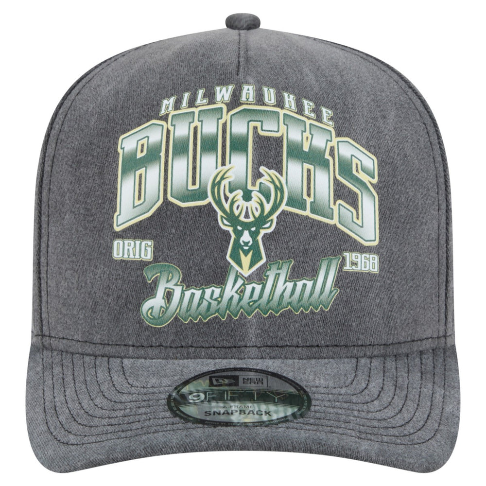 Milwaukee Bucks Throwback Washed Pre-Curved 9FIFTY Snapback Hat Charcoal